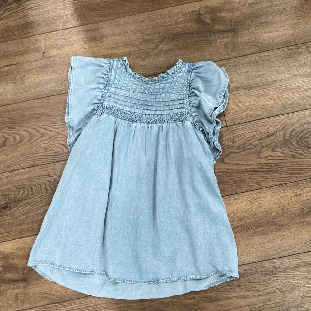 Chic Chambray Smocked Ruffled Blouse